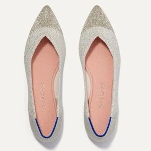 Rothy’s Point II Flats 9 Cream Gold Metallic‎ Washable Pointed Toe Ballet Shoes